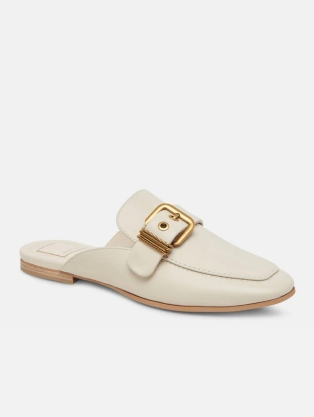 Dolce Vita Size 9.5 Women's Cream Leather Slide Mules with Gold Buckle